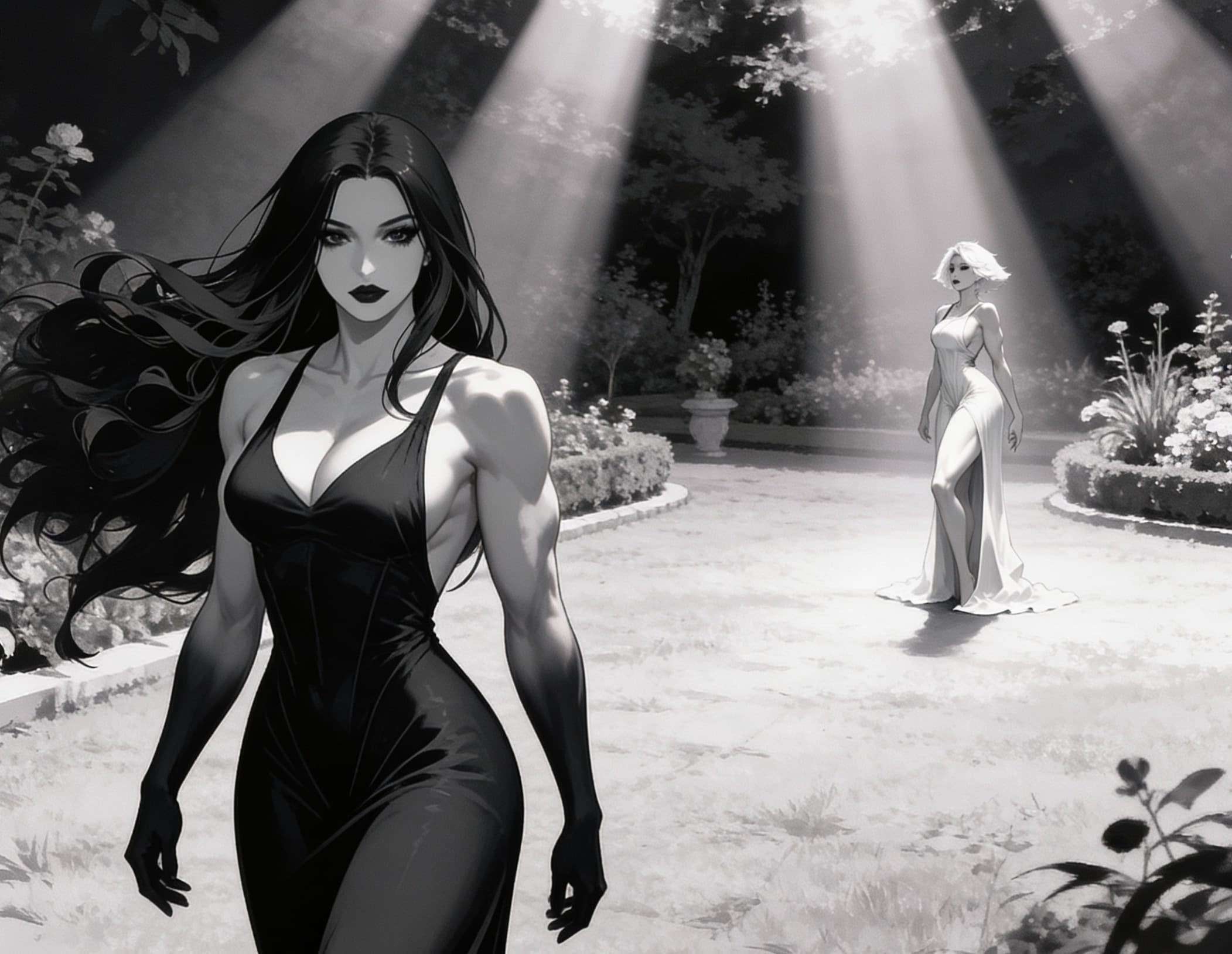 Lilith standing before the Entity in Eden, Lux illuminating the scene
